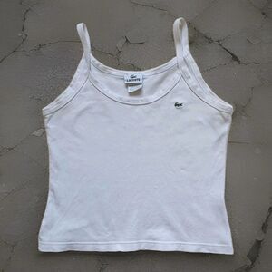 Lacoste Tank Top Womens 40 S* White Straps Logo Cotton Pique Mesh Sporty
